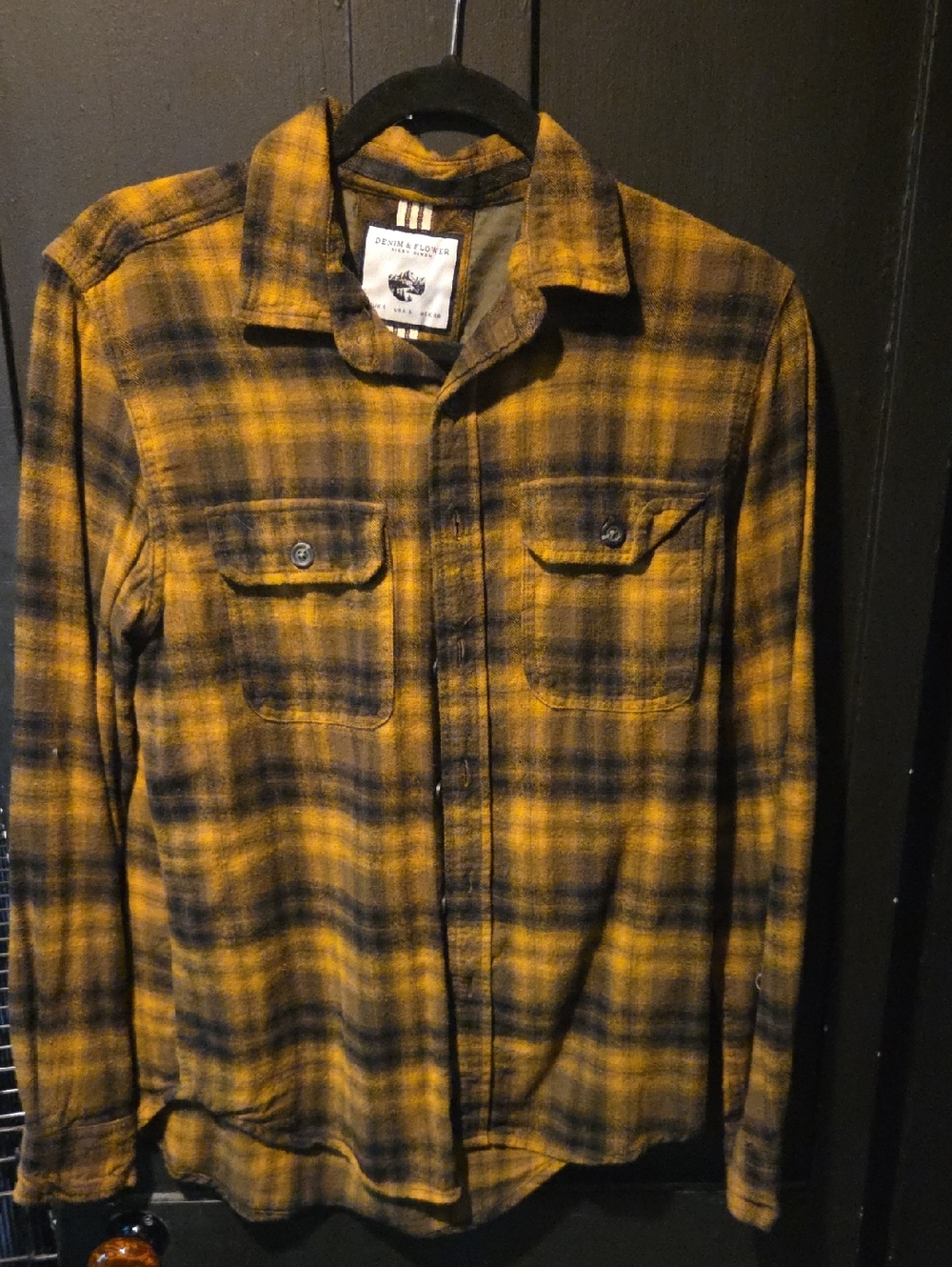 Denim & Flower Yellow and Black Plaid Shirt